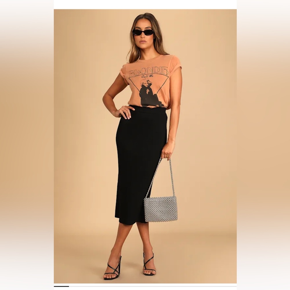 Black Ribbed Knit Midi Skirt - NWOT